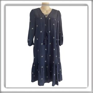 Mo:vint Above Knee Embroidered Floral Lined Tiered Dress Tassels Size Small